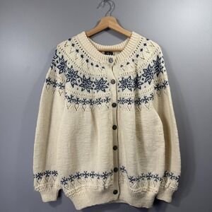 Dale Of Norway Sweater Womens Medium White Wool Fair Isle Button Knit Cardigan